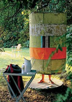 16 Super creative DIY Outdoor Showers : save water, great for the garden, and SO MUCH FUN!! - A Piece of Rainbow Diy Outdoor Shower Ideas, Pretty Sheets, Hula Hoops, Camping Shower, Changing Room, Camping Glamping, Hula Hoop, Camping Fun, Camping Survival