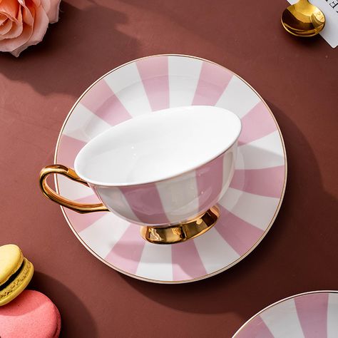 PRICES MAY VARY. PINK ELEGANCE: TFE's pink coffee/tea cups gift set radiates with a captivating pink hue, adding a touch of opulence to your sipping moments. This unique style and color will elevate any experience. MAKE A STATEMENT: This pink coffee cup/tea cups gift set makes a striking impression, infusing your space with a bold statement of elegance and style bringing it to your table and decor. CRAFTED FOR DELIGHT: Fine Bone China meticulously designed for comfort and style, these cups & sau Afternoon Tea Table Setting, Tea Room Interior, Tea Party Table Settings, Tea Table Settings, Pink Table Settings, Unique Tea Cups, Pink Coffee Cups, Pink Dinnerware, Cup Gift Set