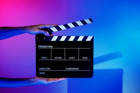 Blurry images of movie slate or clapper board. Hand holds empty film making clapperboard on color background in studio for film movie shooting or recording. Film slate for Youtuber video production. Filming Aesthetic Youtube, Clapperboard Aesthetic, Film Slate, Blurry Images, Clapper Board, Youtube Movies, Film Making, Presentation Video, Squid Game