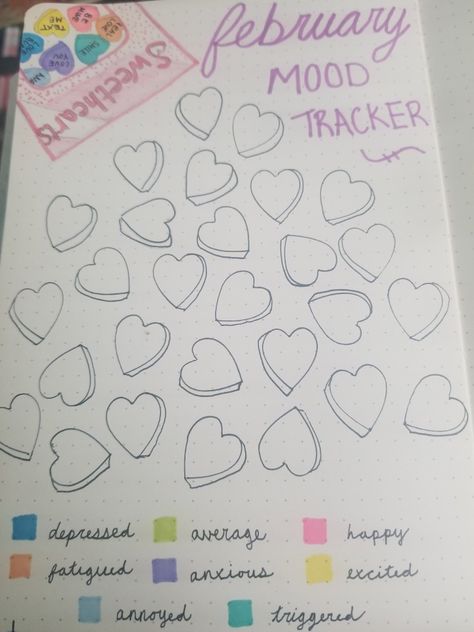 February mood tracker idea February Bulletin Journal Ideas, February Mood, Feb Mood Tracker, February Mood Tracker, Valentines Mood Tracker, February Habit Tracker, Mood Tracker For February, Mood Trakers Ideas February, Journal Themes February