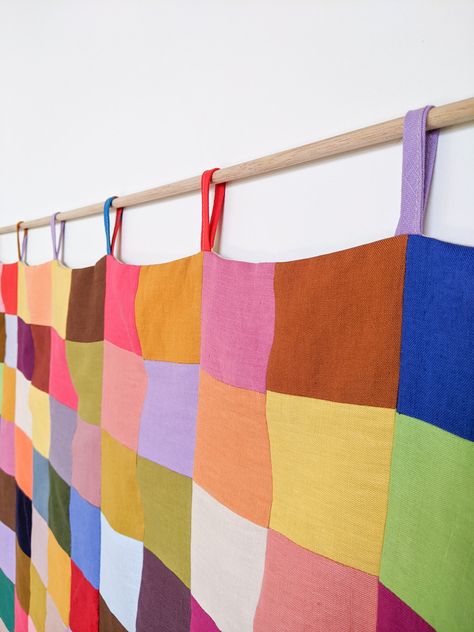 DIY Rainbow Check Wall Hanging — DIY Daisy Sewing Wall Hanging, Patchwork Wall Art, Knitted Wall Hanging, Wall Quilts Hanging, Knit Wall Hanging, Flower Wall Hanging Decor, Diy Daisy, Room Hanging Decor, Diy Paper Wall Hanging