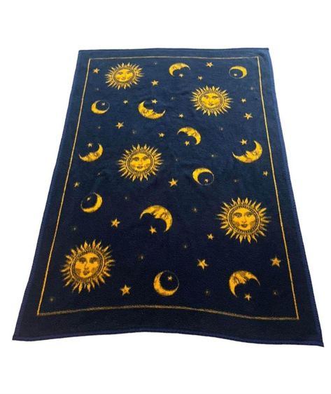 Whimsigothic Blanket, Whimsigoth Bed Sheets, Celestial Blue Bedroom, Whimsigoth Rug, Whimsigoth Blanket, 90s Celestial Aesthetic, Whimsigoth Car, Celestial Rug, Celestial Blanket