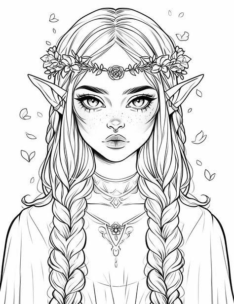 Elf Coloring Pages, Elf Coloring, Beautiful Pencil Drawings, Our Mindful Life, Color Drawing Art, Detailed Coloring Pages, Cat Coloring Page, Cool Coloring Pages, Flower Coloring Pages