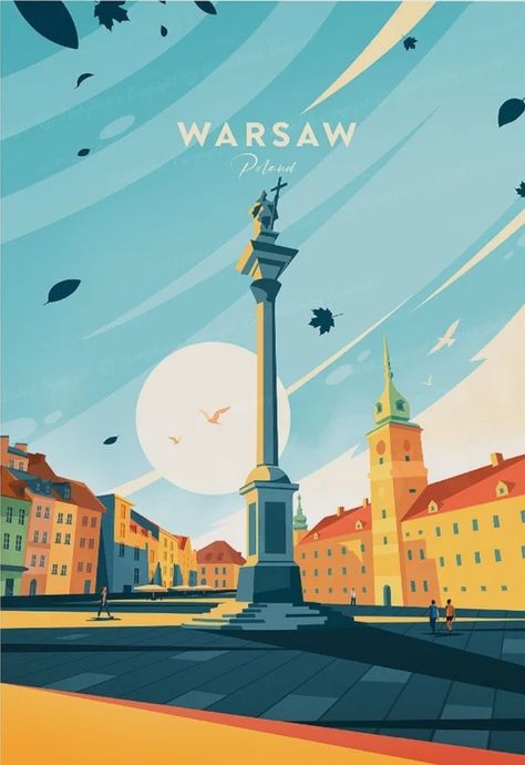 Poland Illustration, Poland Poster, Poland Warsaw, Wanderlust Decor, Sticker Design Inspiration, Travel Artwork, Poster City, Retro Travel Poster, City Poster