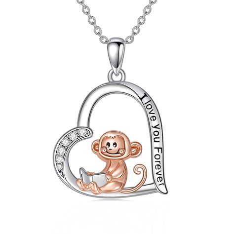 PRICES MAY VARY. 💗【Design Concept】: Monkeys are agile and auspicious animals that combine wisdom and courage，the engraved words“i love you forever”In heart pendant, the monkey necklace is a great item to express your love for people that love and care for you. 💗【Material and Size】: Monkey necklaces is made of 925 sterling silver,the pendant measures 0.78*0.8 inches and chain size is 18+2-inch(adjustabl) and 1.2mm o-chain, it's perfect for your daily wearing,fashion and trendy. 💗【Elegant Gift Silver Theme, Animal Pendant, Pendant Heart, Sterling Necklaces, I Love You Forever, Silver Gifts, Cartoon Style, Animal Jewelry, Fit Style