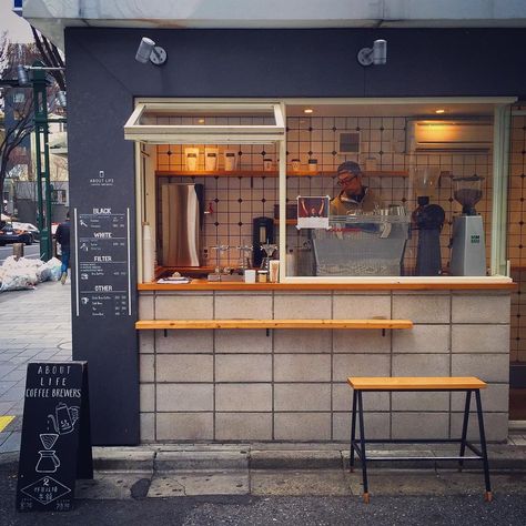 AprilZero in Japan (instagram): Coffee Shop Mini Cafeteria, Mini Cafe, Small Coffee Shop, Cafe Shop Design, Small Cafe, Coffee Stands, Kiosk Design, Coffee Shops Interior, 카페 인테리어 디자인