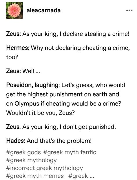 Greek Mythology Humor Zeus, Greek Mythology Headcanons, Greek God Memes Posts, Greek God And Goddess Memes, Greek Gods Design, Greek Mythology Jokes, Greek Mythology Humor Hades, Thanatos Greek Mythology, Greek Gods Funny