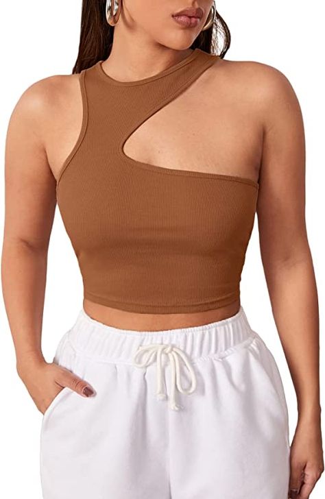 Knitted Crop Tank Top, Plus Size Brands, Ribbed Crop Top, Crop Tank Top, Asymmetrical Tops, Shoulder Crop Top, Amazon Women, Cropped Tank Top, Cute Tops