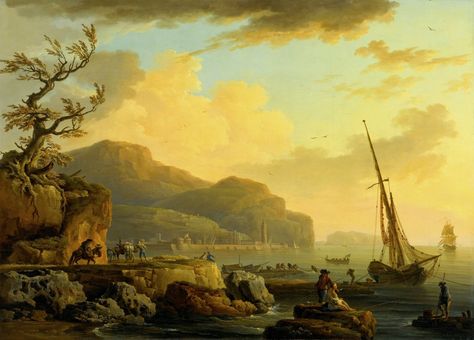 Claude-Joseph Vernet and studio – private collection. Title: Morning in Castellammare. Date: c. mid 1740s. Claude Joseph Vernet, Paris Morning, Masters Paintings, Oil Painting Basics, Sea Paintings, Master Paintings, Rural Scenes, Sea Painting, A4 Poster