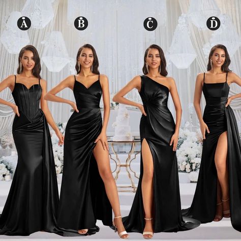 Brides Maid Dresses Black, Black Made Of Honor Dress, Matte Black Dresses, Black A Line Bridesmaid Dresses, Black Bridesmaid Dresses On Black Women, Matte Black Bridesmaid Dresses, Bridesmaid In Black Dresses, Black Moh Dress, Bridesmaid Dresses In Black