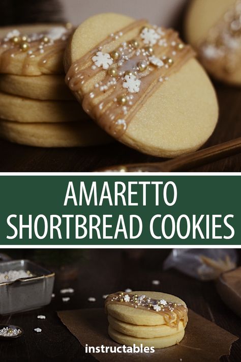 Rum Shortbread Cookies, Fancy Shortbread Cookies, Amaretto Cookies Recipe, Boozy Christmas Cookies, Boozy Cookies Christmas, Holiday Shortbread Cookies, Classy Christmas Cookies, Fancy Christmas Cookies Recipes, Unique Holiday Cookies