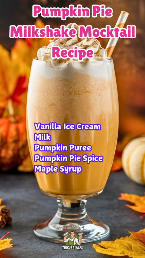 "Indulge in the festive flavors of fall with our Pumpkin Pie Milkshake  Mocktail Recipe! This creamy, non-alcoholic delight combines all the  beloved tastes of pumpkin pie in a refreshing drink. Perfect for Halloween  gatherings or cozy autumn evenings, this Spooky Pumpkin Pie Milkshake is a  must-try. Enjoy the rich, creamy texture of our Pumpkin Pie Milkshake  Non-Alcoholic version, and impress your guests with this easy Pumpkin Pie  Milkshake Drink Recipe !" Pumpkin Milkshake Recipe, Candy Cane Pie, Pumpkin Milkshake, Pie Milkshake, Yummy Milkshake Recipes, Milkshake Drink, Pumpkin Syrup, Alcohol Free Drinks, Easy Pumpkin Pie