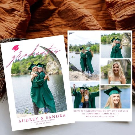 Modern Arch pink Graduation Announcements ideas @zazzle #graduation #graduation2024 #classof2024🎓📚✏️ #classof2024 #graduationinvitations #grafuationparty #zazzlemade #zazzledesigner Twins Sisters, Graduation Announcements High School, Grad Party Invitations, Boho Arch, Graduation Party Centerpieces, Graduation Cupcakes, Graduation Cookies, Graduation Party Invitation, Graduation Quotes