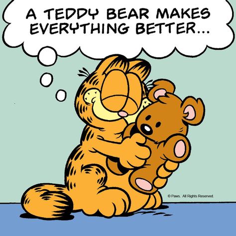 Garfield, Pookie, and Hugs! Garfield Comics Funny, Garfield And Pooky Bear, Garfield And Snoopy, Happy Garfield, Garfield Panels, Pooky Garfield, Garfield Pooky, Garfield Pfp, Garfield Stuff