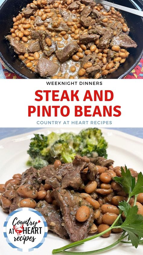 Steak And Beans Recipe, Recipes Main Dishes, Pinto Bean Recipes, Chopped Steak, Heart Recipes, Round Steak, Loving Husband, Beef Tips, Bean Casserole