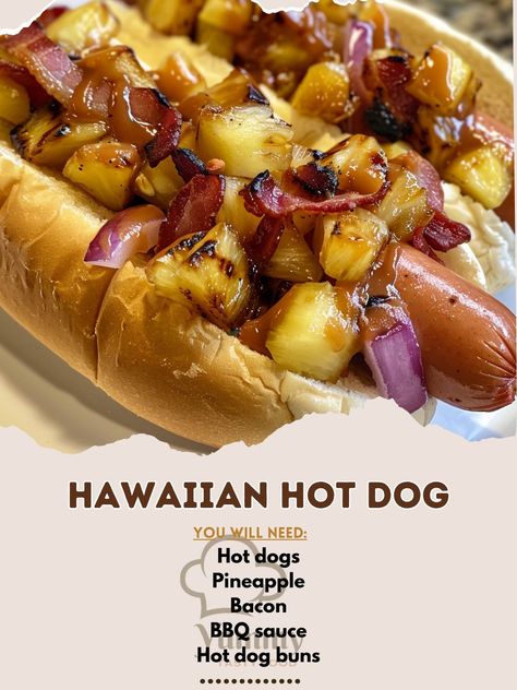 Hot Dog Bbq Sauce, Texas Tommy Hot Dogs, Hawaiian Hot Dogs, Hawaiian Hot Dogs Recipe, Hot Dogs Recetas, Recipes Using Hot Dogs, Italian Hot Dog, Brat Sausage, Cook Hot