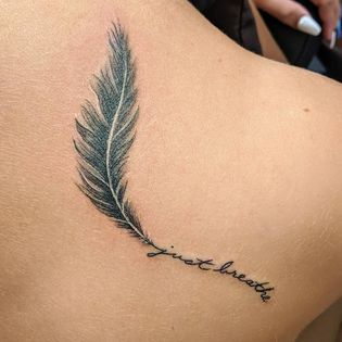 What's Up Your Sleeve? - Tattoo Shop & Gallery - Meaningful little just breathe feather by @saulcruztattoos .  . . . .  #follow #tattoo #tattoos #ink #inked #tattooed #tattooartist #artist #art #tampa #florida #statenisland #newyork #newyorkcity #tampabay #picoftheday #guyswithtattoos #girlswithtattoos #girlswithink #colortattoo #blackandgreytattoo #tattoosofinstagram #justbreathe #feather #first #pretty | Facebook Just Breathe Tattoo, Arm Tats, Tattoo Time, White Ink Tattoo, Feather Tattoo, Feather Tattoos, Time Tattoos, Big Project, Just Breathe