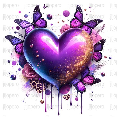 Butterfly Digital Art, Purple Love Heart, Galaxy Heart, Love Galaxy, Space Graphics, Cosmic Love, Heart Clipart, Paper File, Tasteful Tattoos