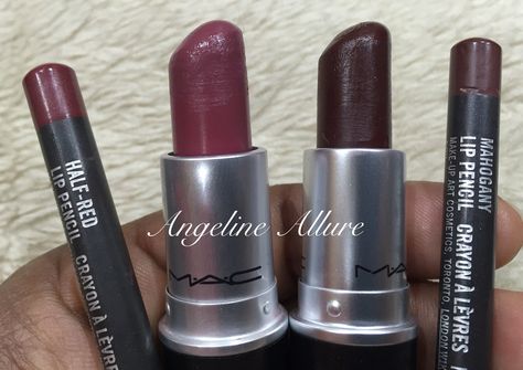 Matching MAC lip pencils, Mahogany and Half-Red for M.A.C Media and Amorous, both in satin finish Subtle Red Lipstick, Mac Lip, Swag Makeup, Gloss À Lèvres, Ethereal Makeup, Dope Makeup, Dark Makeup, Makeup Items, Pretty Makeup