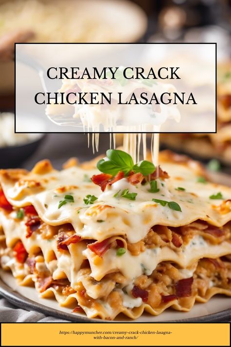 Indulge in the ultimate comfort food with this mouthwatering Crack Chicken Lasagna recipe! Packed with flavorful shredded chicken, crispy bacon, creamy cheese, and a hint of ranch seasoning, every bite is pure bliss. This hearty dish is perfect for family dinners or potluck gatherings. With layers of lasagna noodles and a rich sauce made from scratch, it's sure to impress any crowd. Whether you're a fan of crack chicken or lasagna (or both! Best Creamed Spinach Recipe, Bacon Lasagna, Chicken Lasagna Recipe, Classic Lasagna, Chicken Lasagna, Shredded Chicken Recipes, Pasta Dinners, Chicken Bacon Ranch, Spinach Recipes