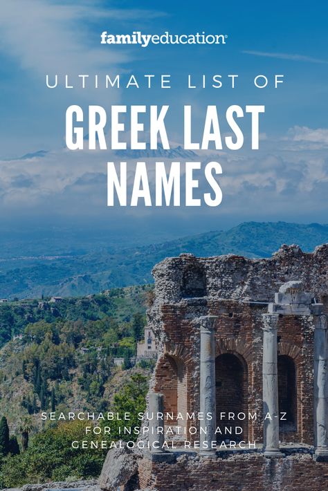 Looking for a list of last names? These unique last names are Greek in origin, perfect inspiration for characters, baby names, or discovering your genealogy. #lastnames #listofnames #Greek Ancient Last Names, Greek Last Names For Characters, Greek Surnames With Meaning, Interesting Last Names, Old Greek Names, Unique Surnames For Characters, Cool Greek Names, Greek Surnames, Unique Last Names For Characters