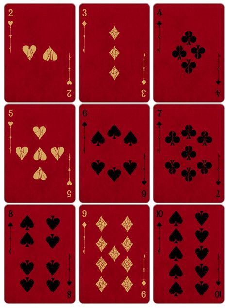 This is a finished project for a custom poker card deck, developed under the summer 2013.56 faces: everything has been redesigned, but at the same time I kept a standard index for easy readability.The pips (nr. 2 to 10) are quite standard, but the 4 su… 2 Of Diamonds Playing Card, Poker Card Design Illustrations, Dark Deck, Two Of Hearts, Uno Cards, Custom Playing Cards, Playing Cards Art, Divination Cards, Cards Deck