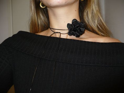 trendy black flower choker #fashion #aesthetic #tiktok jewelry #trendy #flowerchoker Tiktok Jewelry, Full Black Outfit, Flower Choker, Aesthetic Tiktok, Black Flower, Fashion Aesthetic, Black Outfit, Choker, Wardrobe