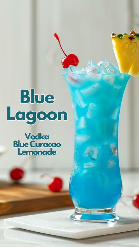 Blue Lagoon Blue Curacao Lemonade Drinks, Blue Lemonade Cocktail, Blue Halloween Drinks Alcohol, Blue Sourpuss Drinks, Blue Vodka Drinks, Blue Curacao Drinks Easy, Blue Caraco Drinks Cocktail Recipes, Blue Drinks Aesthetic, Lemonade Alcohol Drinks