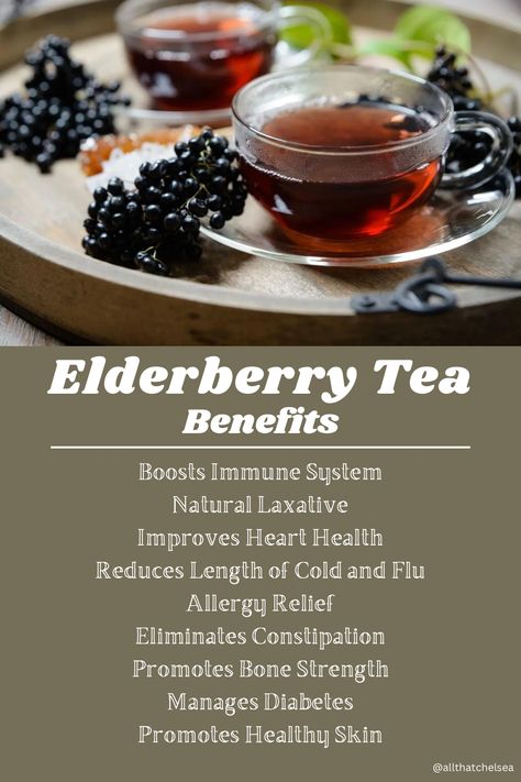 Looking to boost your immune system naturally? Elderberry remedies like elderberry syrup and elderberry tea are packed with antioxidants and vitamins to help keep you healthy all year long. Learn about the amazing elderberry tea benefits and start incorporating this powerful ingredient into your daily routine. Benefits Of Elderberry, Elderflower Tea, Elderberry Benefits, Elderberry Tea, Elderberry Recipes, Herbal Teas Recipes, Tea Health Benefits, Health Tea, Healthy Teas