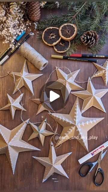 🌿Anna☀️| Crafts, Play & Learning on Instagram: "3D Paper Stars Garland ⭐  Ad| in Collaboration with @edding_uk and joining in with #eddingfestivemoments we have made a beautifully decorated paper garland to hang on our banister for Christmas!  Taking inspiration from snowflakes and gingerbread houses we used Kraft paper to make these 3D Paper stars.   We cut out our star shapes, decorated using a range of paint, metallic and chalk pens (the red and green work so well in the garland!) And folded the star to create this pop 3D effect!  Did you catch my boxing video (in my reels tab)? If you'd like the chance to include all these amazing pens to your crafting kits then check out all the details on the boxing video and my stories today!  I'll also make sure to show the finished set up of thes 3d Paper Stars, Stars Garland, Anna Craft, 3d Paper Star, Decorated Paper, Chalk Pens, 3d Star, Star Garland, Patriotic Crafts