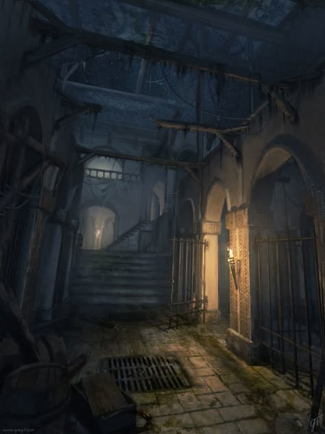 ArtStation - The prison, Gregory Fromenteau 다크 판타지, Fantasy City, Fantasy Setting, Fantasy Places, Wow Art, Fantasy Concept Art, 판타지 아트, Fantasy Rpg, Fantasy Inspiration