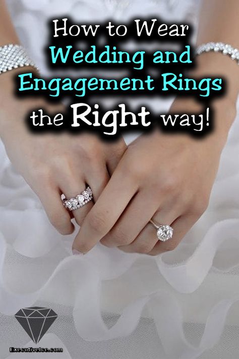 Wedding and engagement rings are beautiful accents to a person’s hands that show a commitment to love. And most people want to show that off proudly. But how exactly are you supposed to wear engagement and wedding rings throughout different times in your life? How To Wear Wedding Rings Set, How To Wear Rings On Both Hands, Wedding Ring Photo Ideas, Types Of Wedding Rings, Hand Jewelry Rings, Wedding Ring Finger, Engagement Ring On Hand, Wedding And Engagement Rings, Beautiful Bridal Jewelry