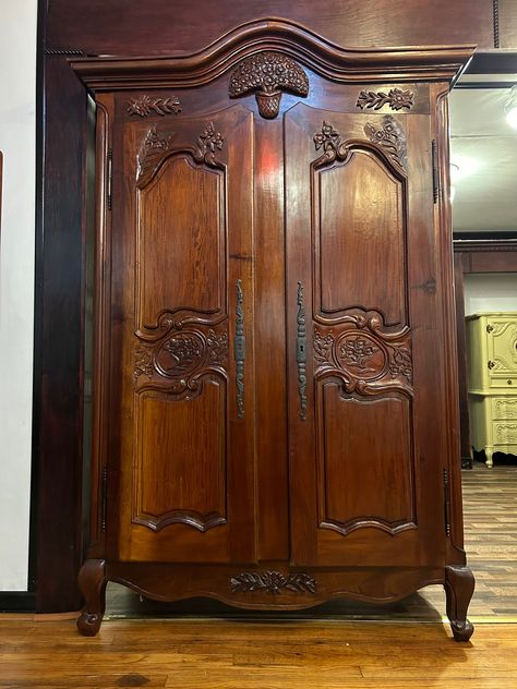 This French armoire is in great original condition. It has been well taken care of and maintained.   All items are vintage, wooden pieces in good condition that will typically have cosmetic imperfections such as light nicks and chips, and small scrapes, as well as signs of character and history. -Constructed of solid wood -Designed in French Provincial Style I also do custom colors and custom orders so feel free to ask or message me if you have any questions.  Blessings, MattD Shipping: This ite Vintage Wooden Wardrobe, Antique Furniture Victorian, Random Reference, Wooden Armoire, Armoire Wardrobe, Antique Wardrobe, Solid Wood Design, Provincial Furniture, French Armoire