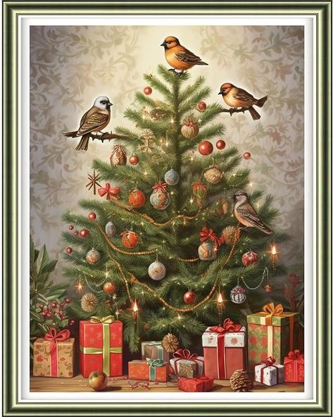 Amazon.com: Findvoor Stamped Cross Stitch Kits for Beginners Full Range of Cross Stitching Embroidery Pattern for Kids or Adults, 11CT DIY Needlepoint Embroidery Starter Kits-Bird Christmas Tree 15.7x19.7 inch Stamped Cross Stitch Kits, Needlepoint Embroidery, Stamped Cross Stitch, Bird Christmas, Stitching Embroidery, Stitch Drawing, Embroidered Canvas, Needlepoint Kits, Cross Stitching