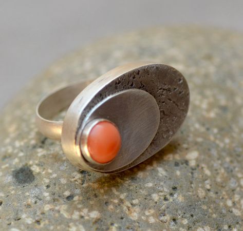 Coral Sterling Silver Ring.  Wearable Art. by RaindropsJewelry, $257.00 Aquamarine Engagement Ring Vintage, Large Gold Ring, Silversmith Rings, White Gold Engagement Rings Unique, Sculptural Ring, Vintage Engagement Rings Art Deco, Hollow Ring, Hollow Form, Gold Jewelry Gift