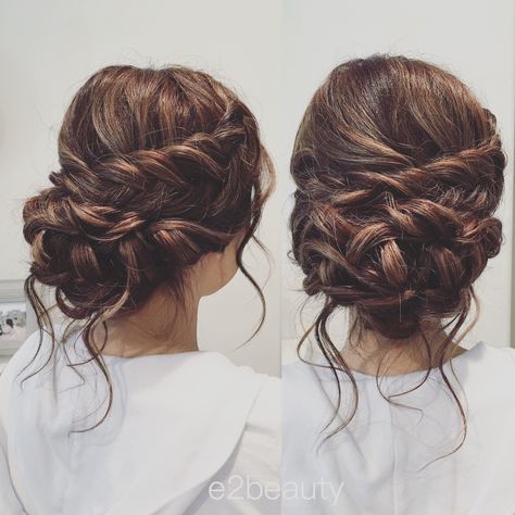 Bride Hair Low Bun With Braid, Wedding Hair Braids Updo, Bridesmaids Hairstyles For Long Hair Updo, Low Messy Bun Wedding Hair Bridesmaid Side Braids, Bride Hairstyles Updo Thick Hair, Bridal Hair Braided Updo, Made Of Honor Hairstyles Updo, Wedding Updo Wavy Hair, Bridal Hair With Braid Updo