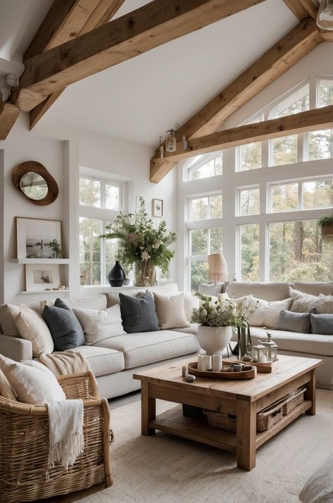 Organic Modern Cottage Living Room, Modern Farmhouse Inspiration Living Room, Luxury Cottage Living Room, Scandinavian Rustic Living Room, Classic Modern Rustic Living Room, Rustic Natural Living Room, Cottage Feel Living Room, French Farmhouse Style Living Room, Cottage Style Homes Interior Living Room