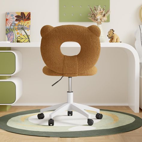 PRICES MAY VARY. 【Bear Shaped Design】With its unique bear shaped back design, the desk chair combines modern aesthetics with practical functionality, complementing any interior style. Whether placed in a living room, bedroom, home office or makeup room, it will bring you unrivalled visual enjoyment. 【Swivel & Adjustable】The seat height can be adjusted from 16"-20" , which is free and flexible, suitable for different table heights,growing children and meeting different life needs. The five 360° s Reading Living Room, Fabric Office Chair, Living Room Brown, Room Brown, Makeup Chair, Kids Desk, Kids Desk Chair, Study Chair, Teddy Fabric