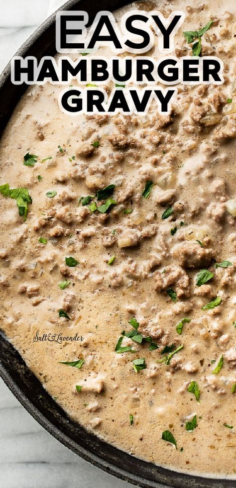 Easy Hamburger Gravy, Ground Beef Sausage Recipe, Cream Beef Recipe, Hamburger Gravy Recipe, Ground Beef And Sausage, Beef Gravy Recipe, Hamburger Gravy, Easy Gravy Recipe, Hamburger Dishes