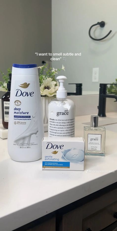 Cocoa Butter Shower Routine, Dove Scent Combos, How To Smell Like Fresh Laundry, Shower Combo Products, Dove Aesthetic Products, Blue Self Care Aesthetic, How To Smell Clean, How To Smell Fresh, Dove Body Care