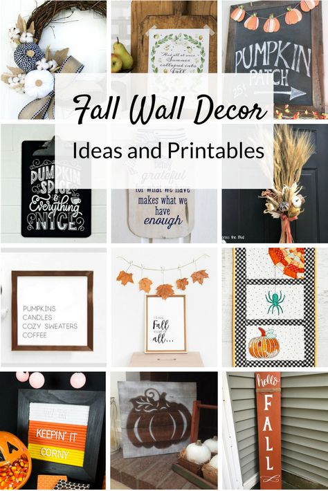 Fall wall decor, rustic wood signs, wreaths and farmhouse style printables. Deck your walls for Fall with these simple DIY ideas! Cricut Fall Wall Decor, Fall Bathroom Wall Decor, Diy Fall Artwork, Fall Wall Art Diy, Fall Wall Decor Ideas, Diy Fall Wall Decor, Fall Wall Decor Diy, Pumpkin Wall Decor, Country Kitchen Wall Decor