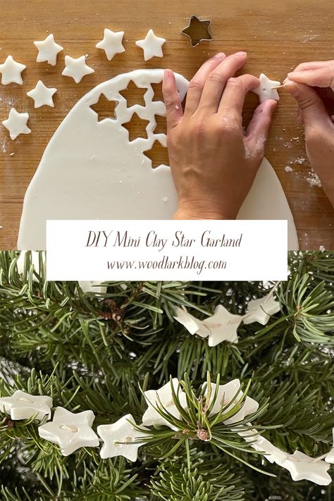 Mini Clay Star Garland, Air Dry Clay Star Garland, How To Make Clay Decorations, Salt Dough Star Garland, Clay Orderments Diy, Christmas Home Crafts, Star Wand Craft, Diy Clay Garland, Christmas Garland Diy Kids