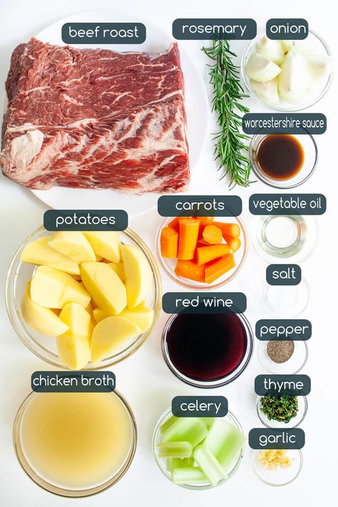 This Easy Pot Roast recipe can be made on the stove top, in the oven, or using a slow cooker! Get ready to sit down to a dinner of fall-apart-tender pot roast beef loaded with flavor and served with carrots and potatoes. #potroast #beef English Roast, Oven Pot Roast, Pot Roast Beef, Easy Pot Roast, Slow Cooker Roast Beef, Stove Top Oven, Pot Roast Recipe, Cooking A Roast, Freezer Meal Planning