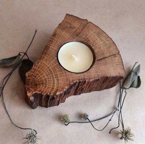 These Candle Holders Rustic Driftwood handcrafted from solid oak driftwood. They make a wonderful gift for those who love coziness and nature. SIZE: 4.8" х 4,2" х 1,8" ( 12 х 10,5 х 4,5 cm )  Each wooden candle holder retains its distinctive wooden texture, making every piece a singular work of art. These wooden candle holders are suitable for any setting. They are perfect for a cozy dinner at home or outdoors, for a grand celebration. These Oak Candlestick is celebrated for their high-quality m Rustic Candle Holders Wood, Candle Holders Decor Ideas, Log Decor, Rustic Wood Candle Holders, Wood Log Crafts, Driftwood Candle Holders, Driftwood Candle, Log Candles, Candle Projects