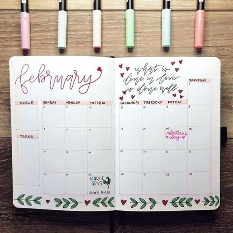 Bullet Journal Calendrier, February Bullet Journal, Bullet Journal Monthly, Bullet Journal Month, Bullet Journal Set Up, Creating A Bullet Journal, Bulletin Journal Ideas, Bullet Journal Mood, Bullet Journal Aesthetic