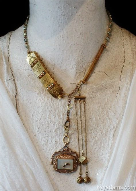 repurposed Upcycle Jewelry, Repurposed Necklace, Altered Art Jewelry, Vintage Jewelry Ideas, Junk Jewelry, Vintage Jewelry Crafts, Mixed Media Jewelry, Hippy Chic, Repurposed Jewelry