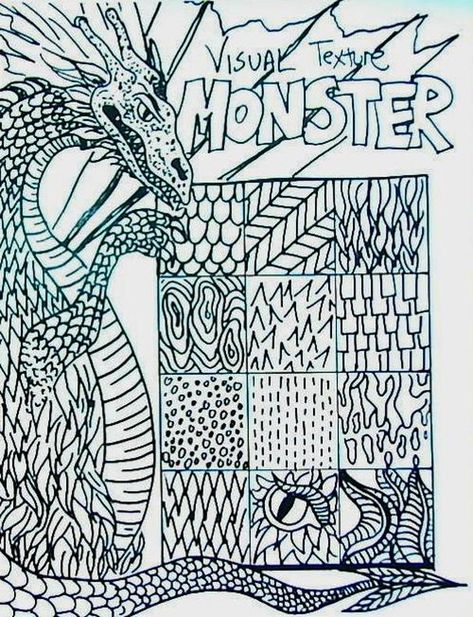 Monster Texture, Art Projects For Middle School, Elements Of Art Texture, Texture Art Projects, Third Grade Art, Art Handouts, Elementary Art Rooms, Different Types Of Animals, Middle School Art Projects