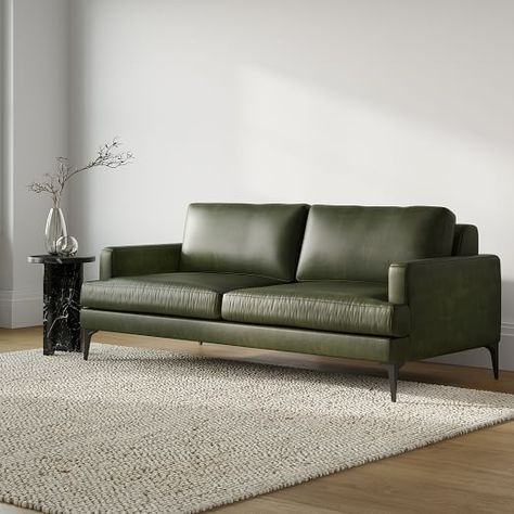 West Elm Sofa, Green Leather Sofa, Compact Sofas, Green Couch, Modern Leather Sofa, Dark Pewter, Office Sofa, Leather Couch, Contemporary Sofa