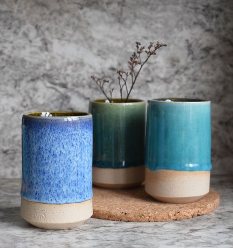 Handmade and thrown on the wheel. Beautiful and simplistic these tumblers can also be used as small vases. - By HKD Ceramics Small Ceramic Vases Pottery, Vase Gres, Ceramic Cylinders, Pottery Jars, Pottery Plant Pot, Painted Ceramic Plates, Small Vases, Pottery Pots, Ceramics Inspiration