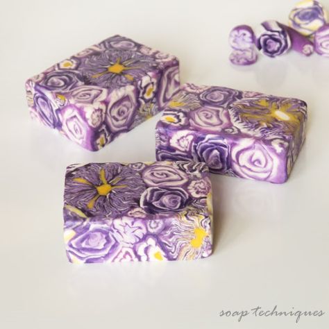 Soap Techniques : Cold-Process Soap Canes - soap flower canes Medic X Heavy, Soap Making Ideas, Heavy Tf2, Soap Techniques, Polymer Clay Techniques, Soap Dough, Tf2 Medic, Purple Soap, Diy Soap Bars